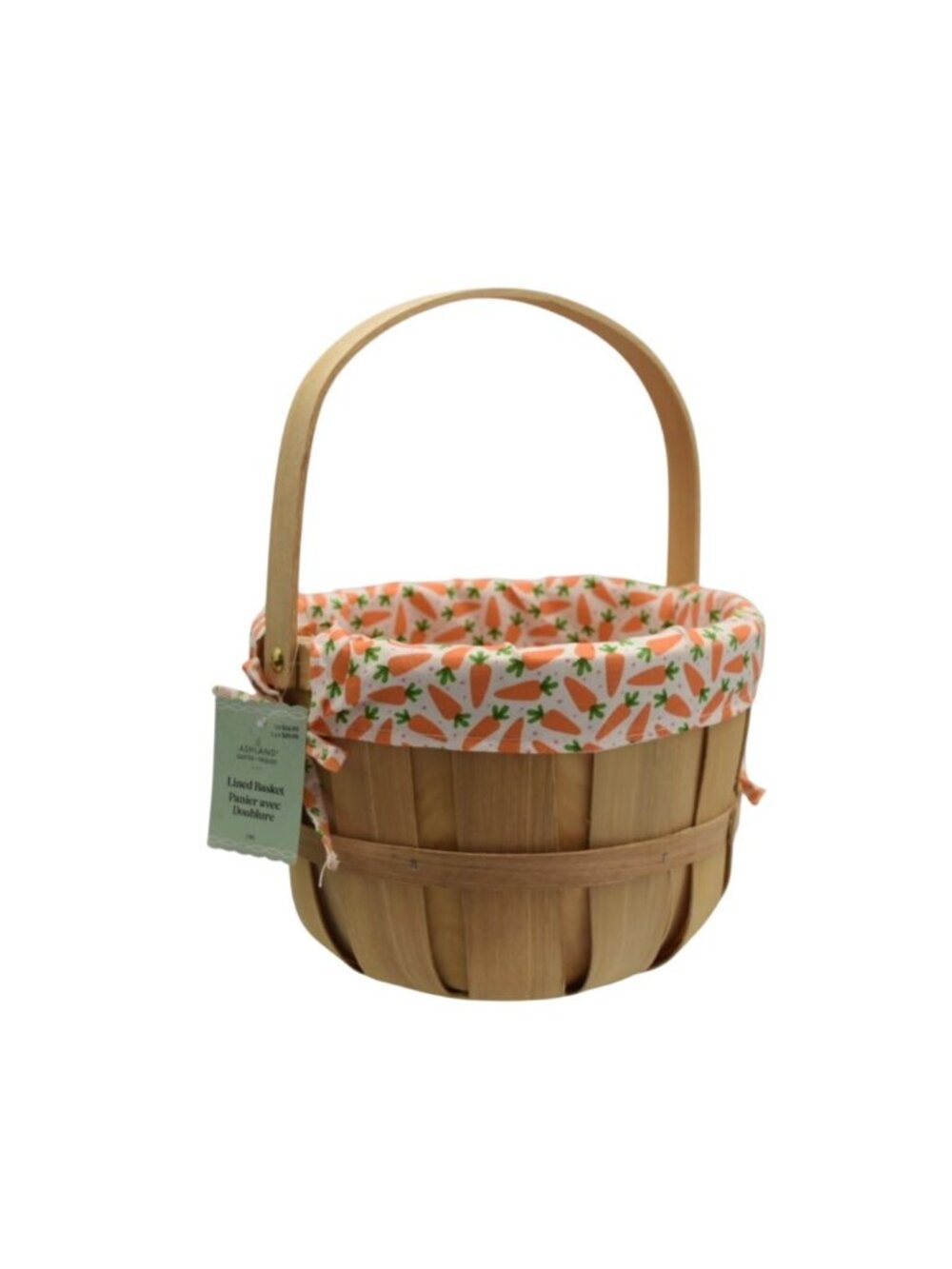 Ashland Wooden Basket Removable Carrot Fabric Liner Easter Egg Hunt Spring 9"